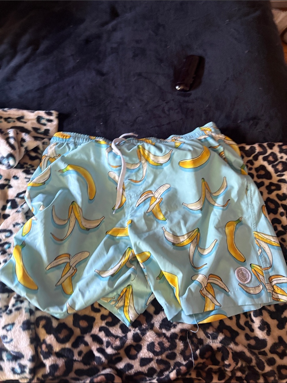 Light Blue Banana Print Men’s Swim Shorts